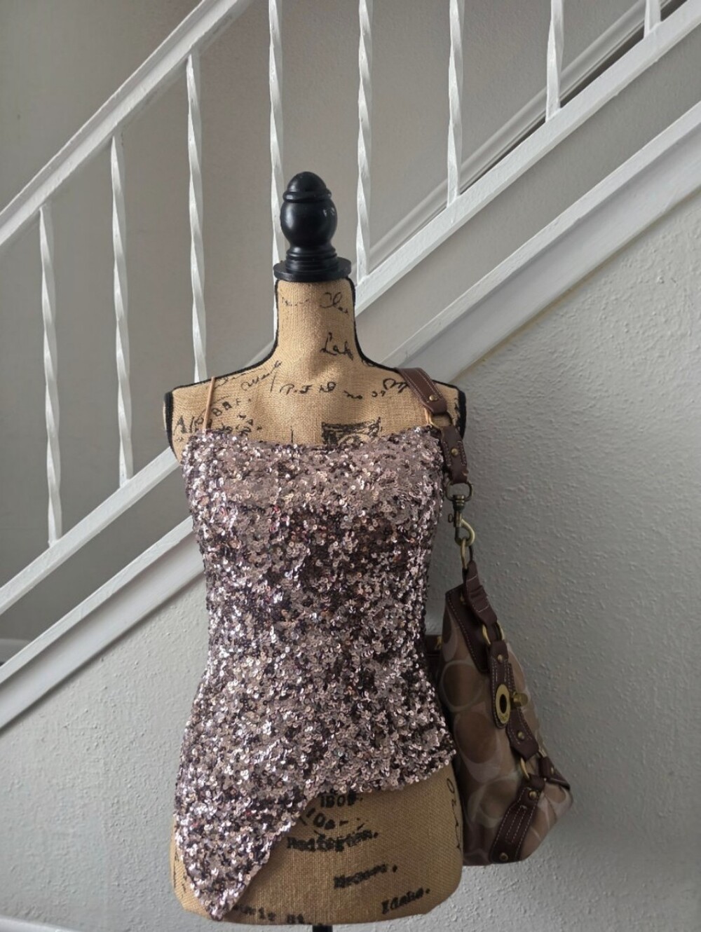 Cache 2000s silk sequin corset top